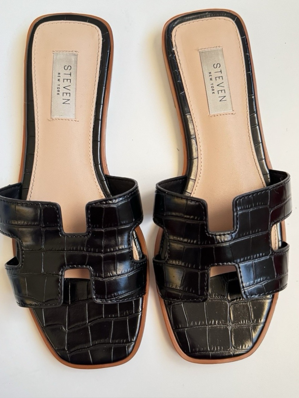 Steve Madden Harlien Croc Embossed Slide Sandal Women 8.5 Black